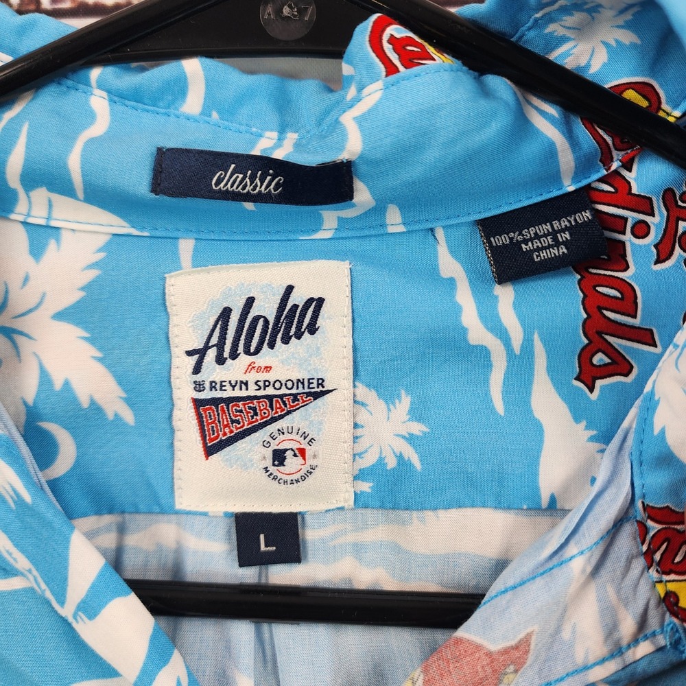 Reyn Spooner St Louis Cardinals Hawaiian Shirt Blue Rayon Mens L - Picture 4 of 6